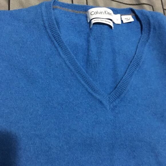 Calvin Klein Royal Blue Merino Wool V Neck Sweater L - Picture 7 of 7